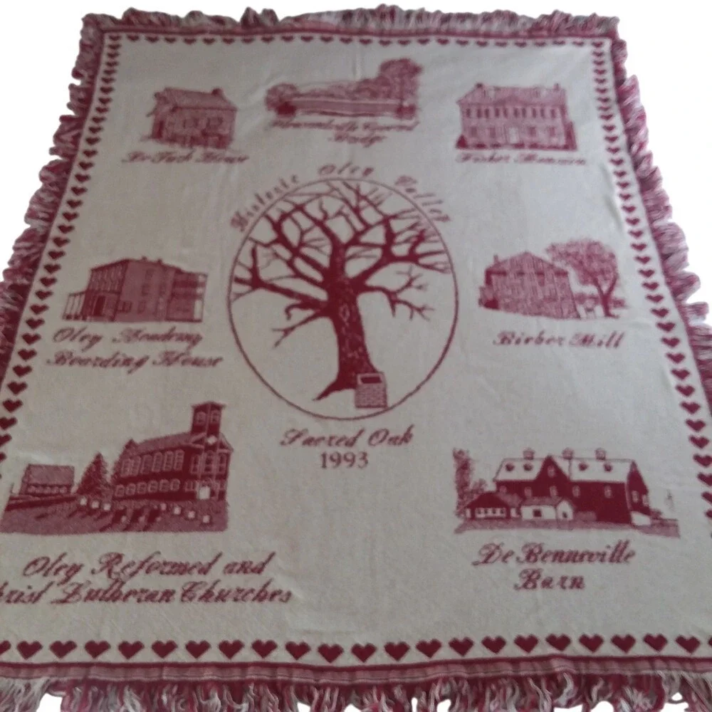VTG Historic Oley Valley PA Throw Blanket Sacred‎ Oak 1993 Tapestry Woven 46x56